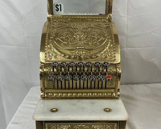 National Register Model 313 Special Edition Brass Cash Register with Marble Base