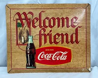 1957 Coca-Cola Welcome Friend Cardboard Sign, 1957, 14in x 12in