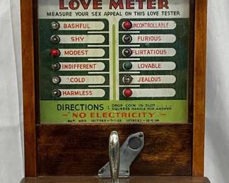 Early ‘Love Meter’ Wooden Coin Operated Machine by ESCO, 12in x 26in