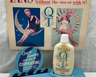 Coppertone QT Tanning Lotion Advertising Display with Original Bottle, 10×12