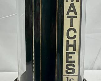 Early 1-Cent Match Dispenser Machine with Glass Dome and Cast Iron Base, 9×18