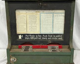 Early 20th-Century Coin-Operated Wooden Machine, 18in x 18in
