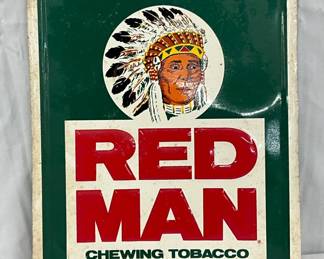 Emb. Red Man Chewing Tobacco Metal Sign, 12in x 16in