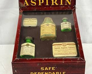 Squibb Aspirin Metal Store Display Case with Glass Cover, 8in x 10in