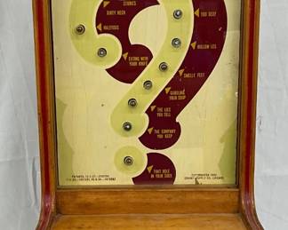 Early “What Is My Weakness?” Coin Operated Wooden Game by W. P. Donlon & Co., 11×28
