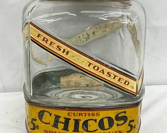 Curtiss Chicos Spanish Peanut Store Jar with Tin Lid, 8x10in