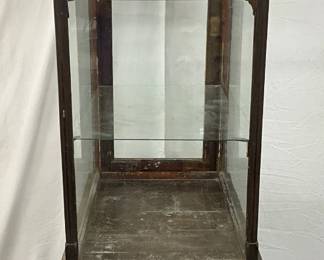 Wooden Display Case with Glass Panels and Single Drawer, 22in x 29in x 64in