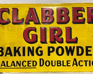Emb. Clabber Girl Baking Powder Sign w/ Wood Back, 60in x 36in