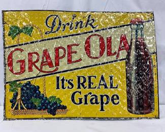 Grape Ola Emb. Tin Tacker Sign, 27×19 Inches