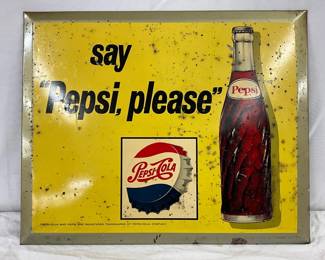 Pepsi Cola Sign with Metal Front and Cardboard Back, 11in x 9in