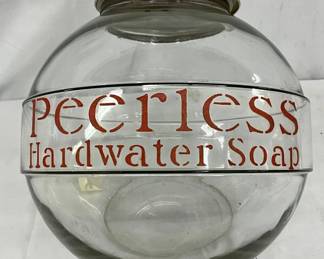  ‘Peerless Hardwater Soap’ Glass Store Jar w/Red Lettering, 10 inch