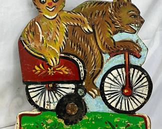 Early Hand-Painted Metal Carnival Shooting Gallery Target w/ Two Bears, 10×12
