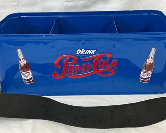 Emb.  Pepsi-Cola Metal Stadium Carrier with Compartments and Strap, Restored, 8×17 Inches