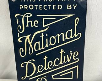 Emb.‘The National Detective Bureau’ Tin Tacker Sign, 2 1/2×4 Inches