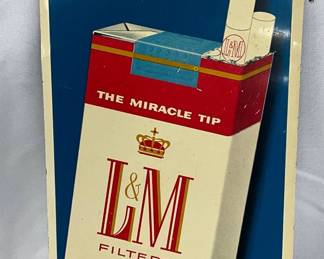 L&M Cigarettes tin Tacker Sign with Pack Illustration, 4×9