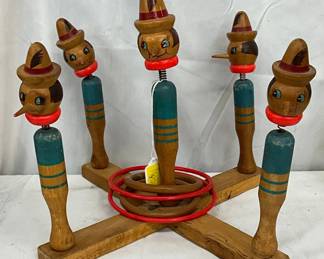 Wooden Ring Toss Game With Hat-Wearing Character Targets, 14in x 12in