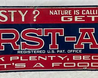 Emb. ‘First-Aid’ Drink Plenty Metal Sign, 28in x 10in