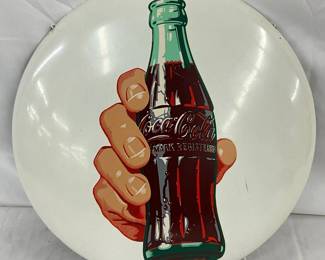 Coca-Cola Button Metal Sign w/Bottle Graphic, 16 inches