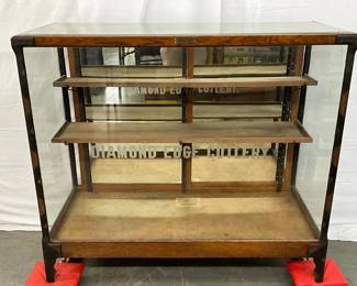 Diamond Edge Cutlery Display Case with Glass Panels and Wood Shelving, 47x21x41
