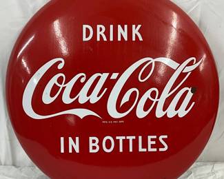 24in. Coca-Cola 'Drink Coke in Bottles' Porc. Button Sign