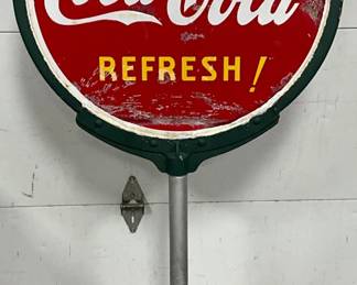 Porc. Coca-Cola Lollipop Sign on Stand, 30in x 64in