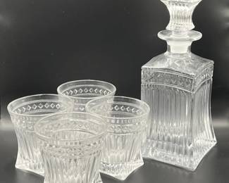 Empire Lead Crystal Decanter with (4) Matching Whiskey Glasses