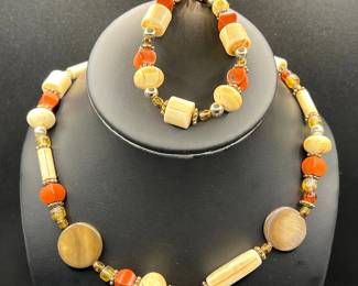 Matching Necklace & Bracelet — Possibly Bone Beads Jewelry