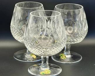 (3) Stickered Waterford Colleen Short Stem Brandy Glasses
