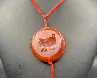 Frosted Red Glass Jewelry Necklace with Pig & Chinese Characters