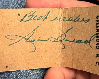 Sam Snead autographed matchbook