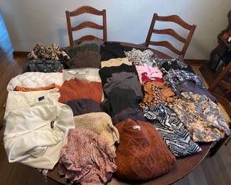 Some of the many clothing items at the sale. More than quadruple this amount will be at the sale.