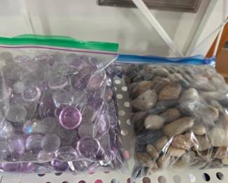 Purple Iridescent Glass Gems and Natural River Rocks