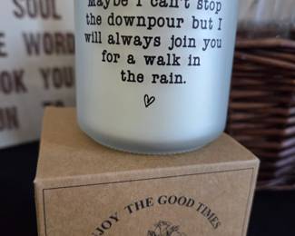 Scented Jar Candle with Inspirational Quote Maybe I cant stop the downpour but I will always join you for a walk in the rain.