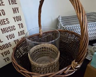 Vintage Wicker Wine and Cheese Picnic Basket