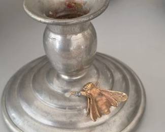 Pewter candlestick, part of an assorted pewter lot