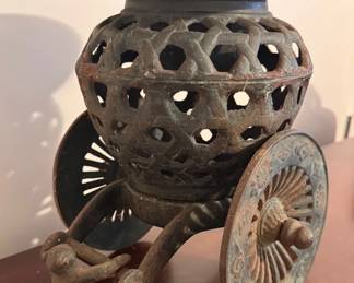 Antique Japanese cast iron vase or planter cart