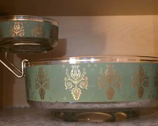 Vintage Jeannette glass Laurel & Lyre chip and dip serving set