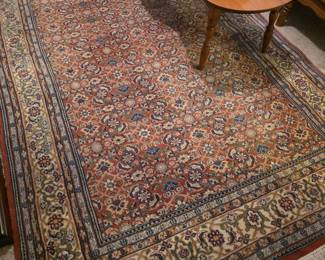 Area rug cobbler's table and dough bowl with wood scoop