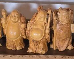 Japanese wood hand carved "7 Happy Gods" figures