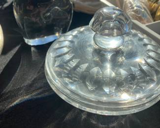 Baccarat candy dish with lid, and elephant.
