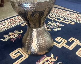 Metal hand hammered drum form industrial table $85 (original cost $245) 