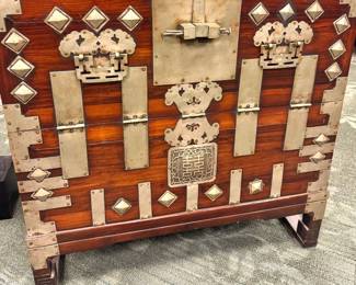 Antique Wood Trunk with India Brass Accents
