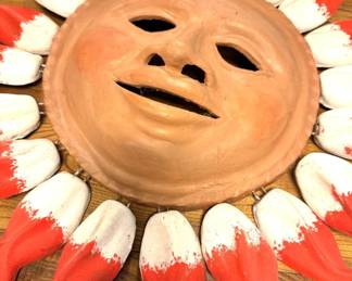 Handcrafted Folk Art Sun Face Wall Hanging