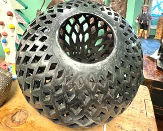 Carved Black Stone Sculptural Vessel