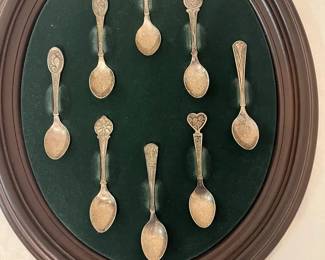 8 Sterling Spoons In Display Frame