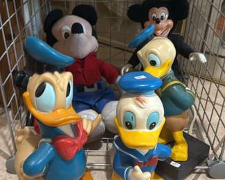 Left: Illco Disney Donald Duck Piggy Bank & Right: 1960's Walt Disney Prod., Squeaky Squeezer Donald Duck