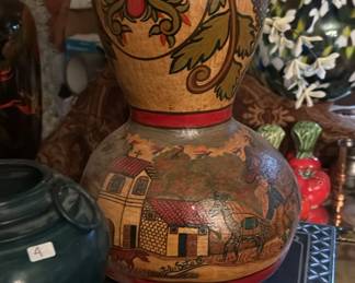  folk art Mexican pottery vase in a gourd style