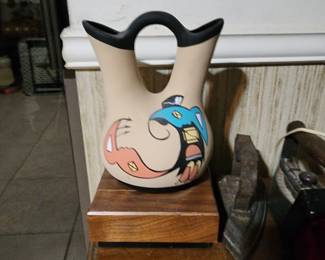 Native American hand-painted clay wedding vase. 