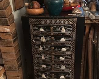 Oriental Jewelry Armoire in Black Lacquer