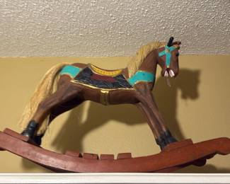 Pier 1 solid wood decorative small rocking horse, hand-carved and painted. 